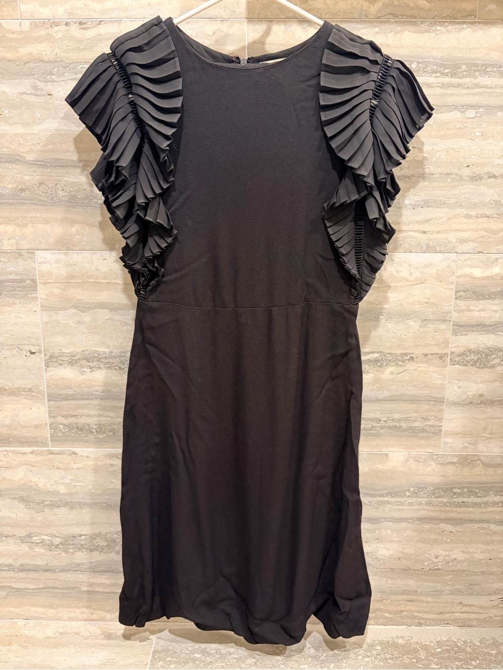 Maje Black Mini Dress with Ruffle Sleeve Detail